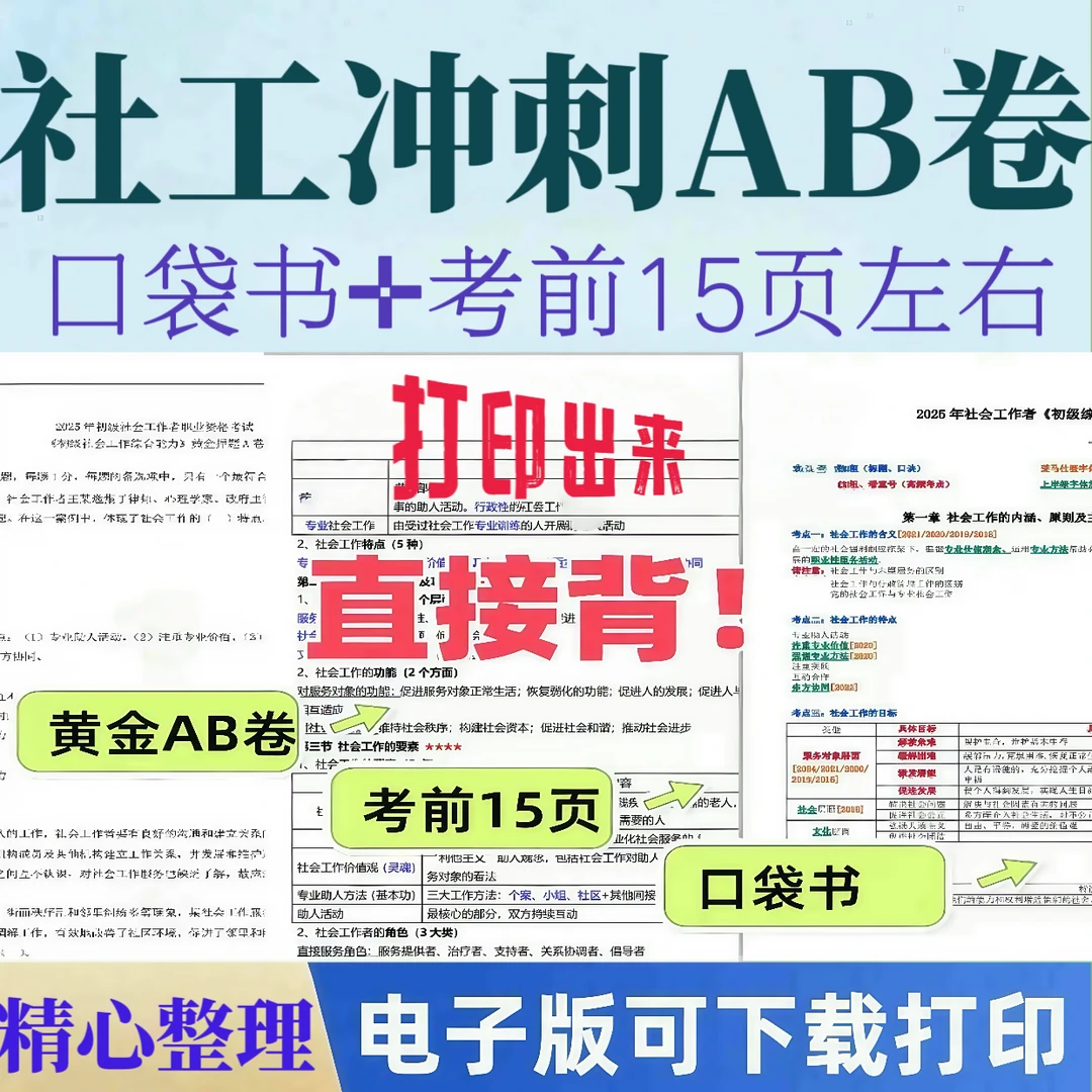 2025社会工作者职业资格考试猛龙过江口袋书考前15页纸黄金AB卷