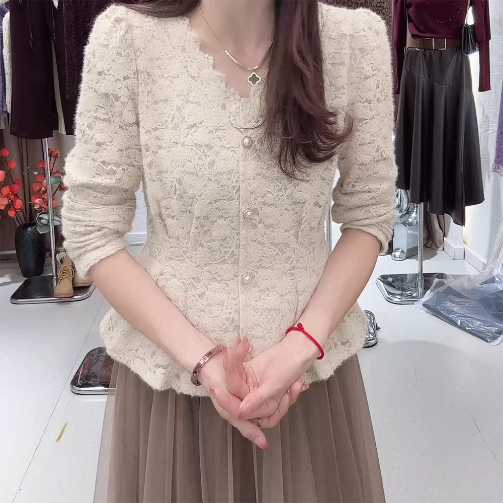 法式气质秋冬新款时尚修身洋气显瘦减龄长袖衬衫C6250