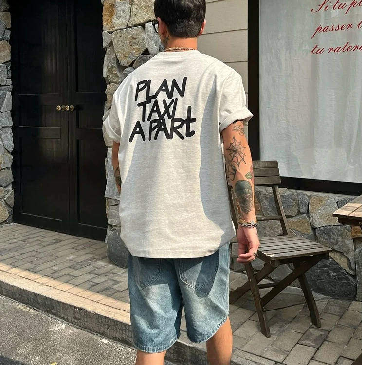 300斤大码美式纯棉印花T恤休闲宽松圆领上衣日系短袖t恤亲肤男士