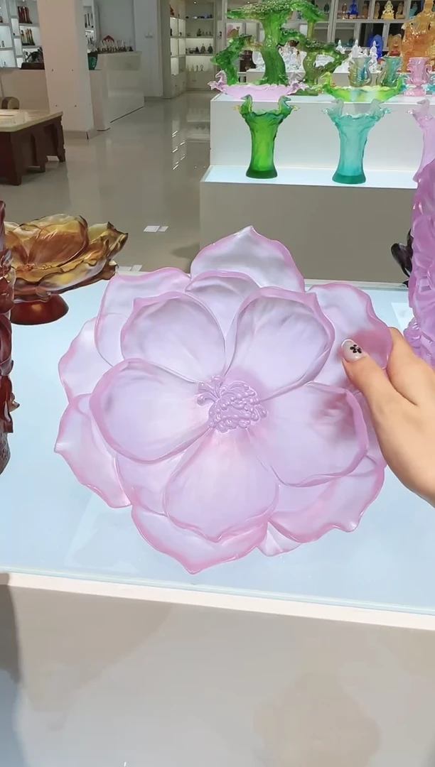 手工艺品琉璃古法琉璃山茶花果盘