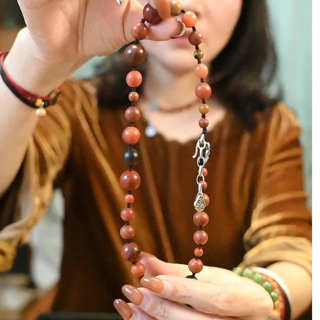 吊坠925银珐琅 包浆圆珠银扣头项链/有延长链