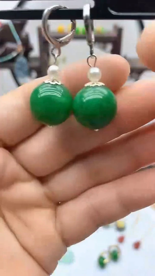 石英质玉银S925镶嵌耳饰125