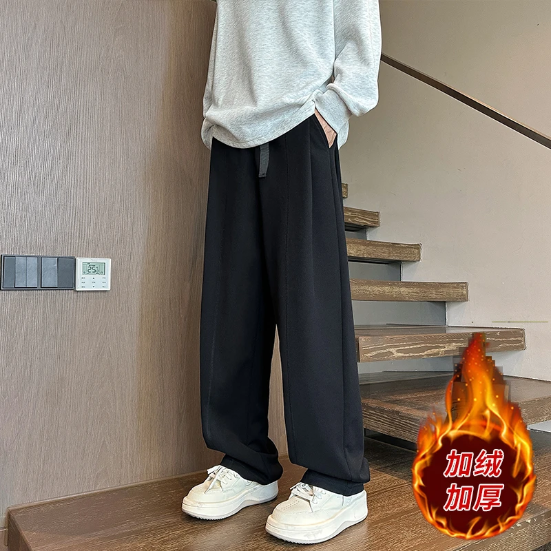隐匿者休闲裤子男2025冬季新款运动宽松潮流加厚保暖大码垂感长裤