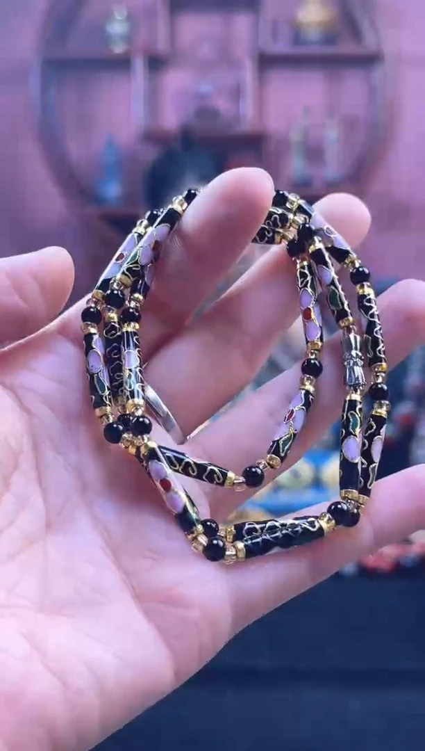 非遗景泰蓝 项链 竹节 黑色