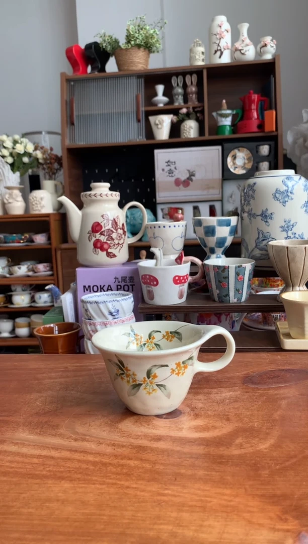 瓷金桂花把手杯 送勺