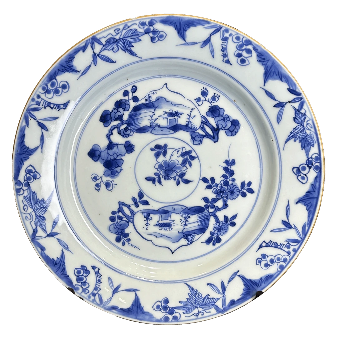 25027907x青花开光花卉纹盘