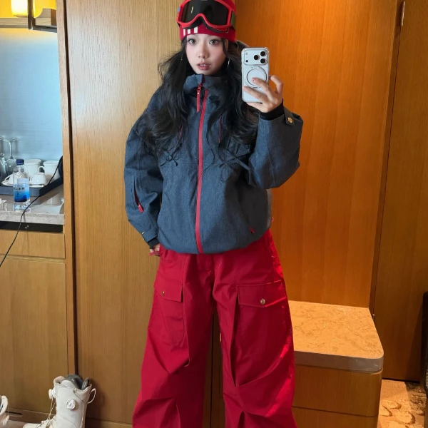 BCG丹宁牛仔渐变紫墨滑雪单双板冲锋衣弯刀滑雪裤专业防水滑雪服