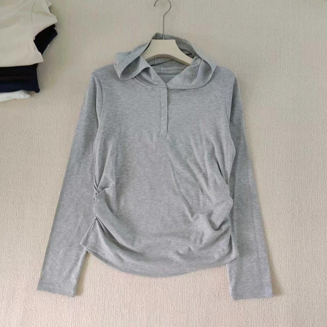 新款爆款侧抽褶帽衫女休闲百搭335