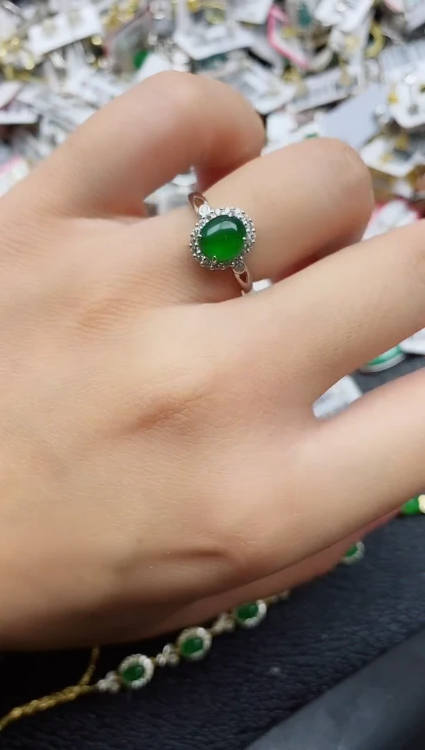 银S925镶嵌戒指翡翠1
