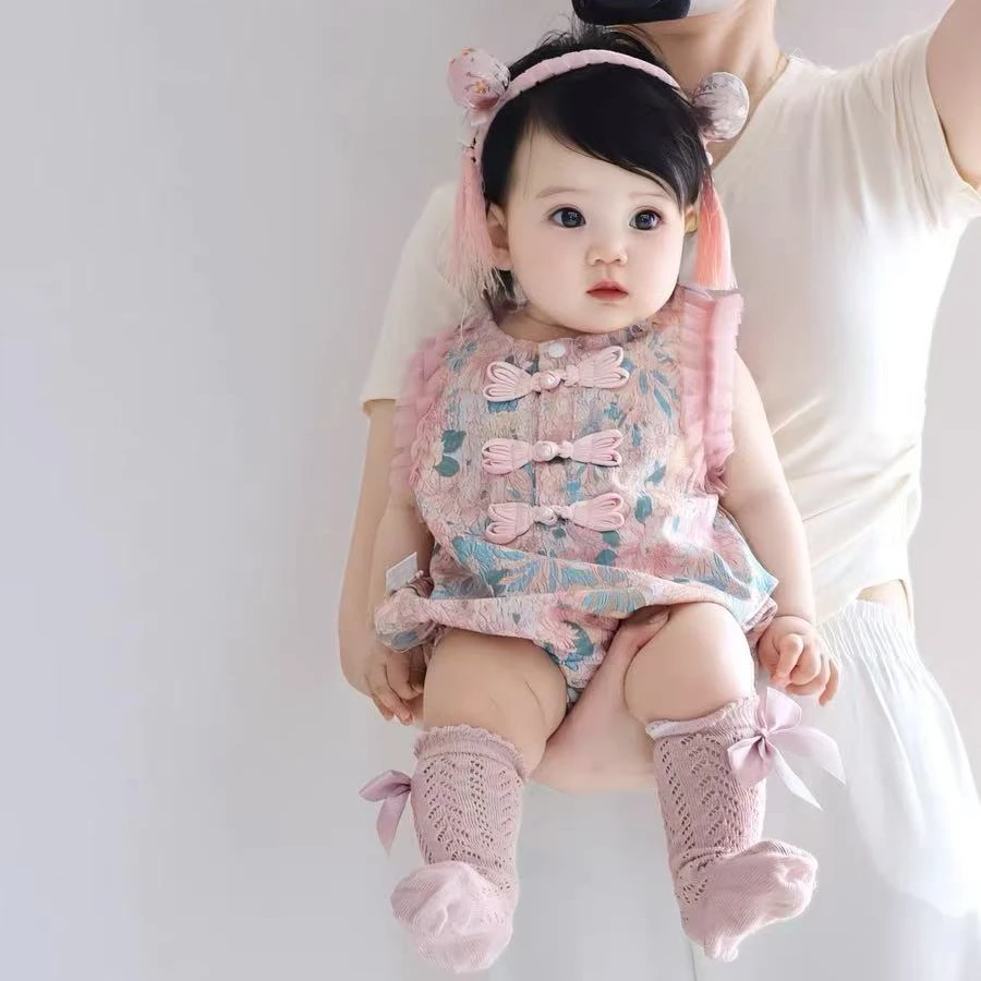 婴儿衣服夏装无袖连体哈衣女宝宝中国风汉服A类满月百日包屁爬服