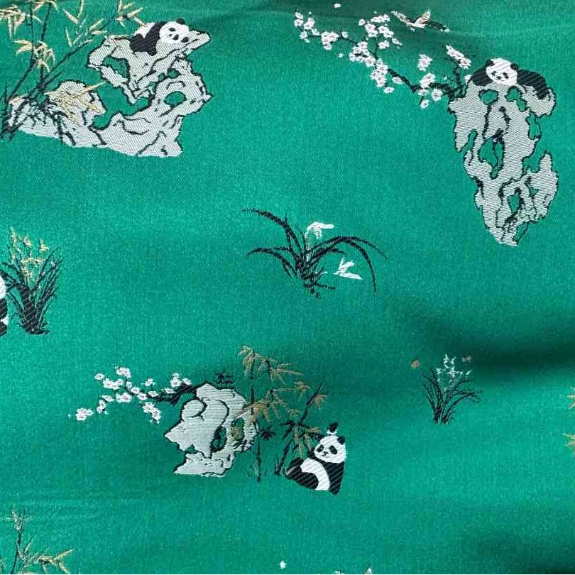 【四川工美蜀锦】国风新中式绿地熊猫嬉戏纹面料布料·蜀锦