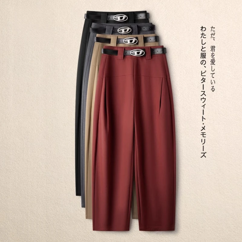 西装裤烟管裤女2025新款秋季高腰镰刀裤直筒裤时尚宽松休闲哈伦裤