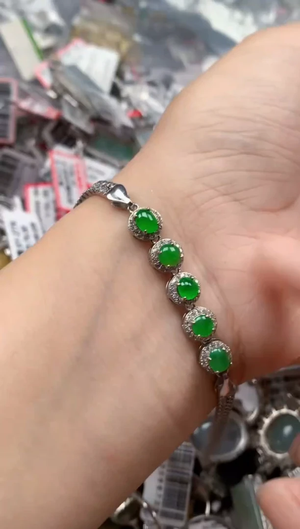 银S925镶嵌戒指翡翠天然A货缅甸翡翠