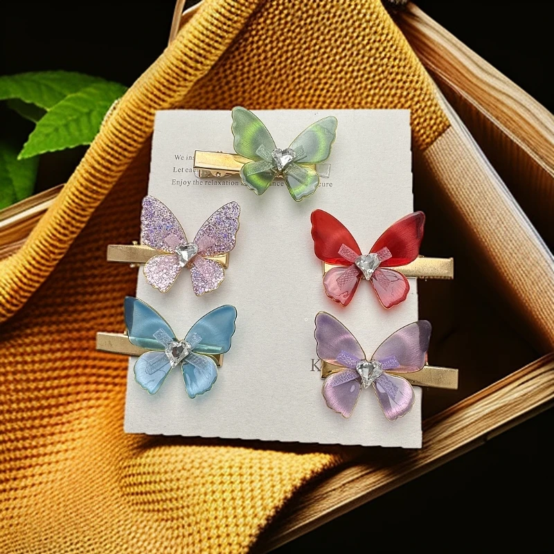 纯手工掐丝蝴蝶发夹儿童大童边夹刘海彩色复古头饰仙女甜美发饰