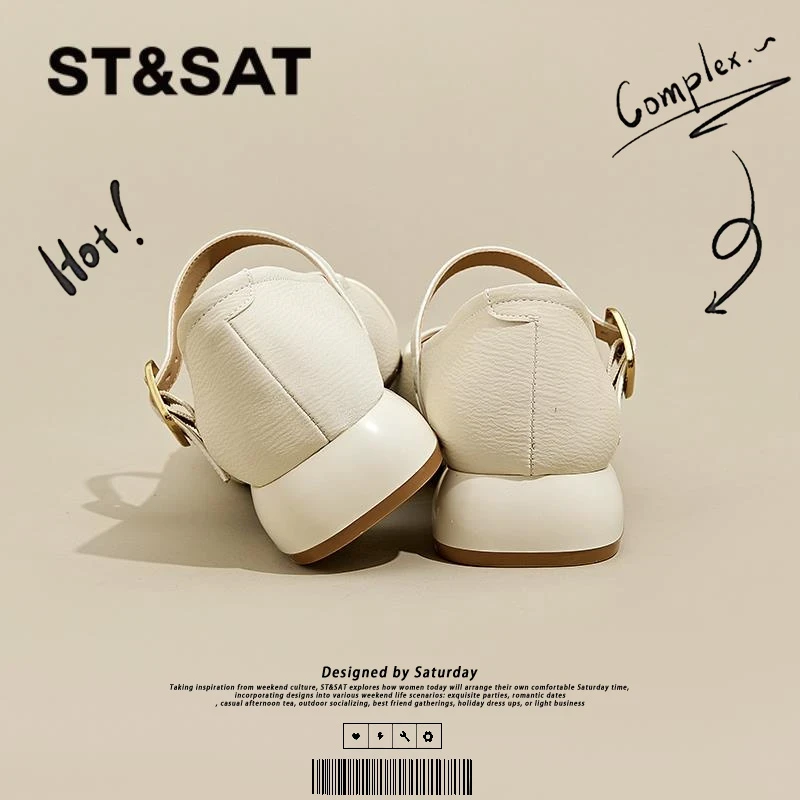 星期六简约法式晚风单鞋女2025新款时尚百搭一字扣带粗跟玛丽珍鞋
