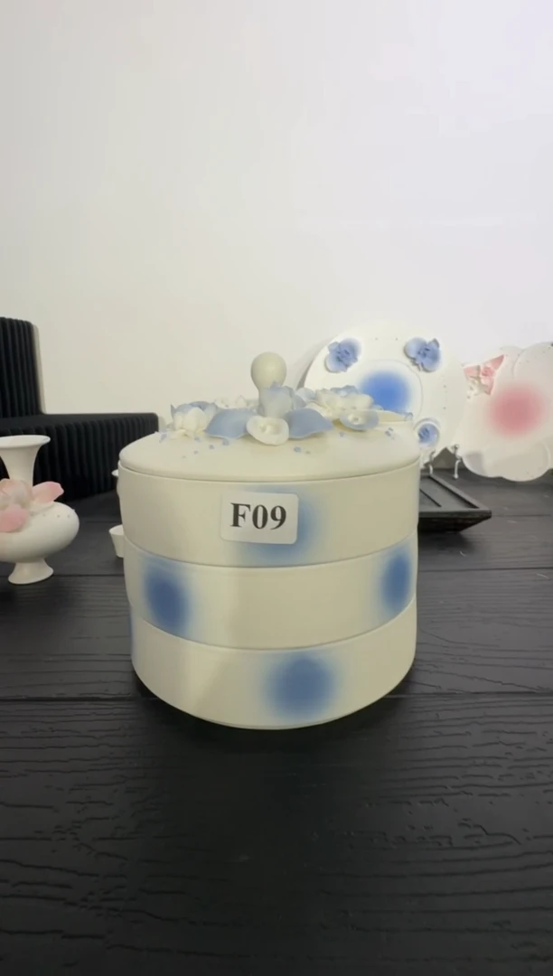h***n繁花三层蓝色首饰盒f09