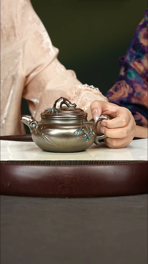 茶壶紫砂61 杨JY 竹节仿古 琉璃金砂280cc