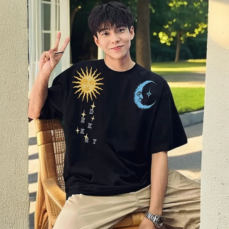 潮牌ins创意个性印花短袖t恤男夏季宽松百搭休闲重磅圆领纯棉上衣