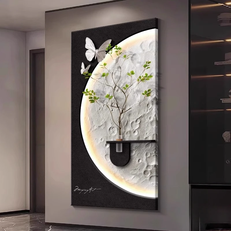 轻奢月球双层立体玄关装饰画入户进门造型墙高级感走廊过道壁挂画