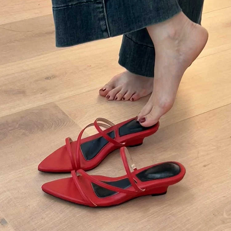 DPX-K098-2尖头一字带气质坡跟凉鞋女法式复古外穿2025年夏季拖鞋