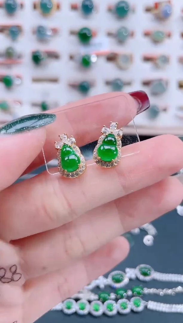 银S925镶嵌翡翠耳饰天然翡翠