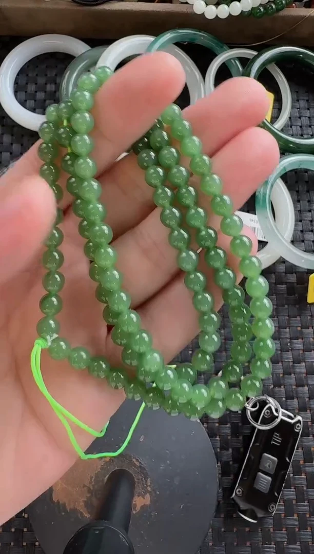 颈饰未镶嵌和田玉6mm碧玉长链108