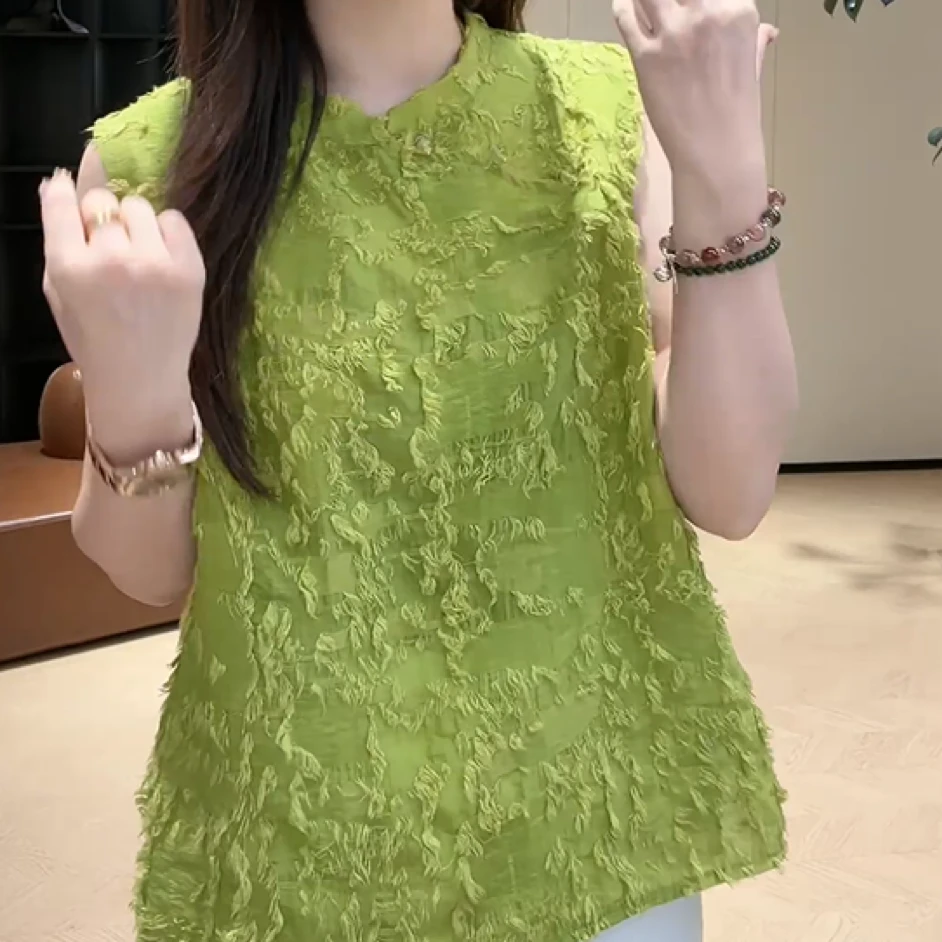 新中式国风流苏磨破洋气无袖上衣女2025夏季新款宽松气质时尚百搭