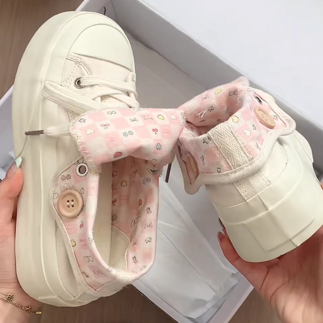 两穿设计~原创小众夏季薄款透气厚底帆布鞋女2025新款百搭小白鞋