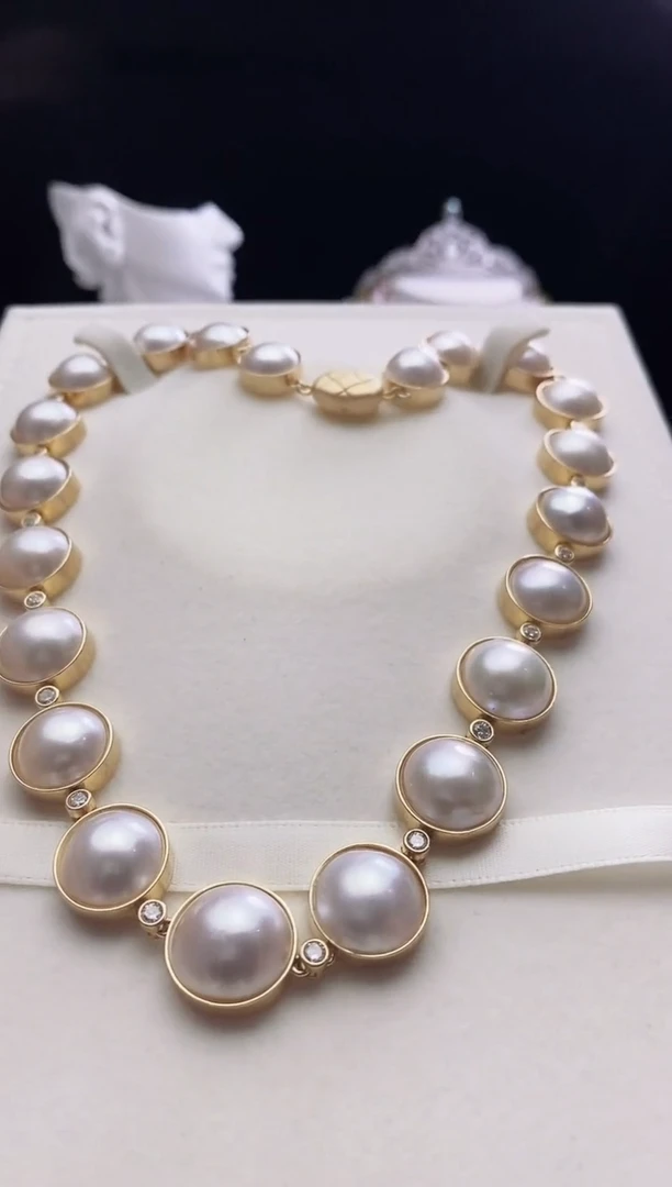 银S925镶嵌项链拼合珍珠（马贝珠）海水马贝珍珠项链