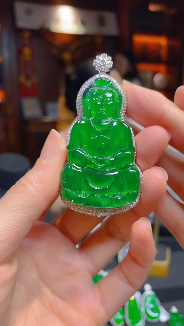 【闪购商品】翡翠颈饰18K金镶嵌102281观音（分两单）总5.2w