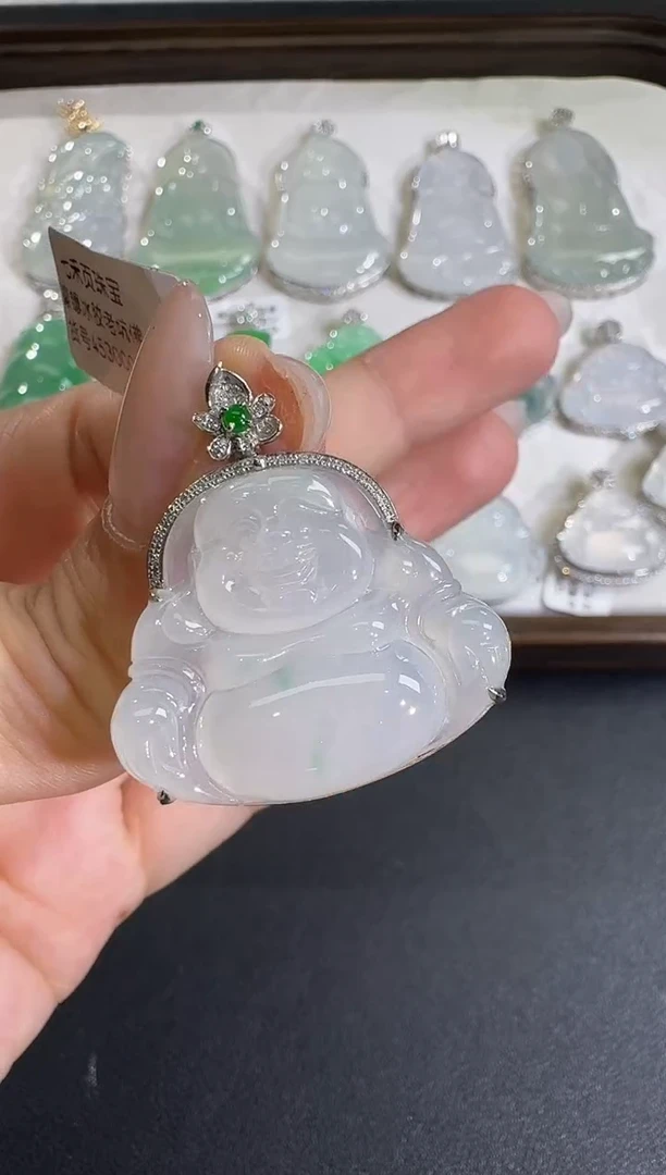 吊坠(不含链)18K金镶嵌翡翠【源头工厂】钻石镶嵌