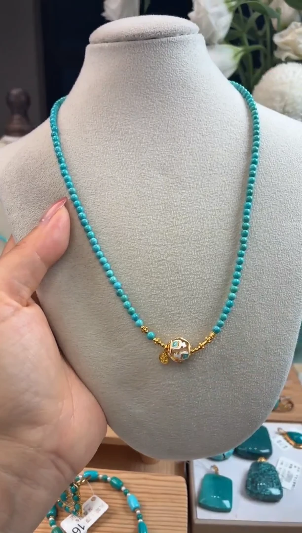 银S925镀金镶嵌绿松石项链1