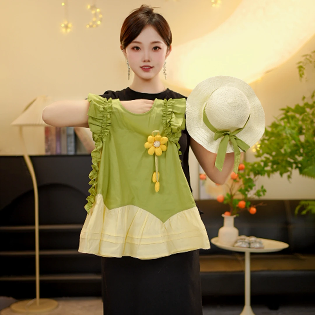 【YT绿韵花语】2025新款女童夏季无袖棉布裙小清新立体太阳花连衣裙