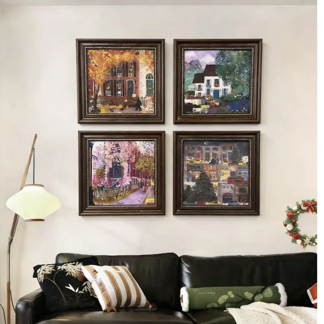 美式轻奢法式复古春夏秋冬组合餐厅客厅床头挂画沙发背景画404