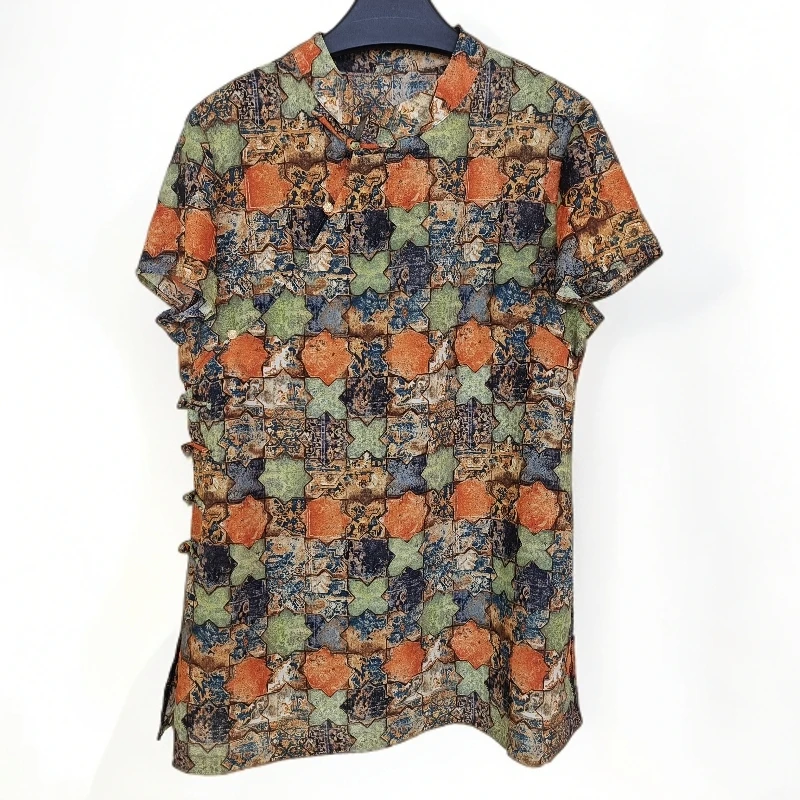 织锦美尚复古碎花斜襟宽松型街头风新中式女装方格提花