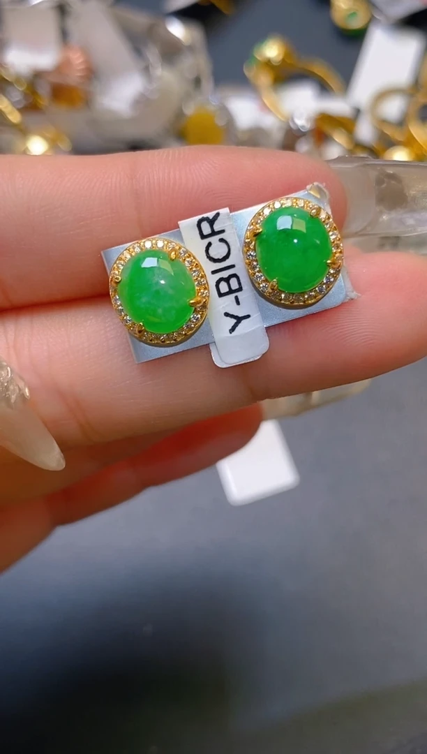 【闪购商品】翡翠耳饰银S925镶嵌天然A货翡翠1