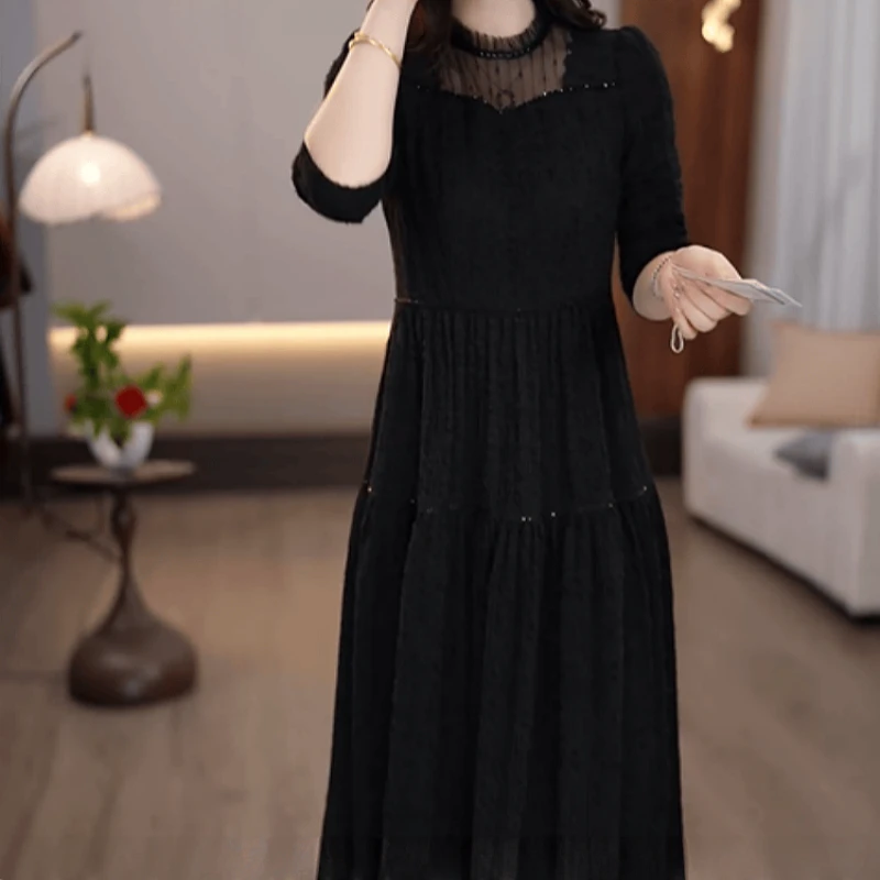 B850【连衣裙】2025冬季新款时尚优雅气质高贵名媛减龄休闲连衣裙