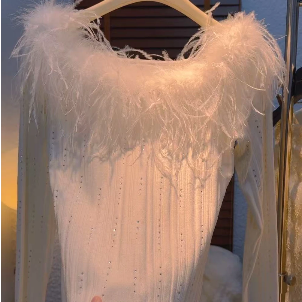 7510修身型纯色长袖薄款拼接毛针织衫泡泡袖镂空一字肩女装上衣