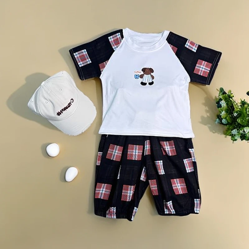 夏季新款小童男宝七分裤两件套吸汗透气纯棉休闲卡通