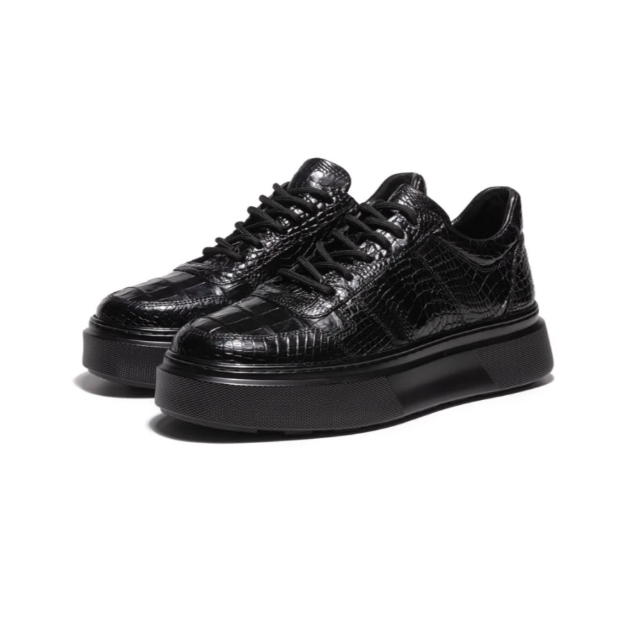 YO-S7789男士时尚透气鳄鱼皮软底商务复古系带休闲鞋