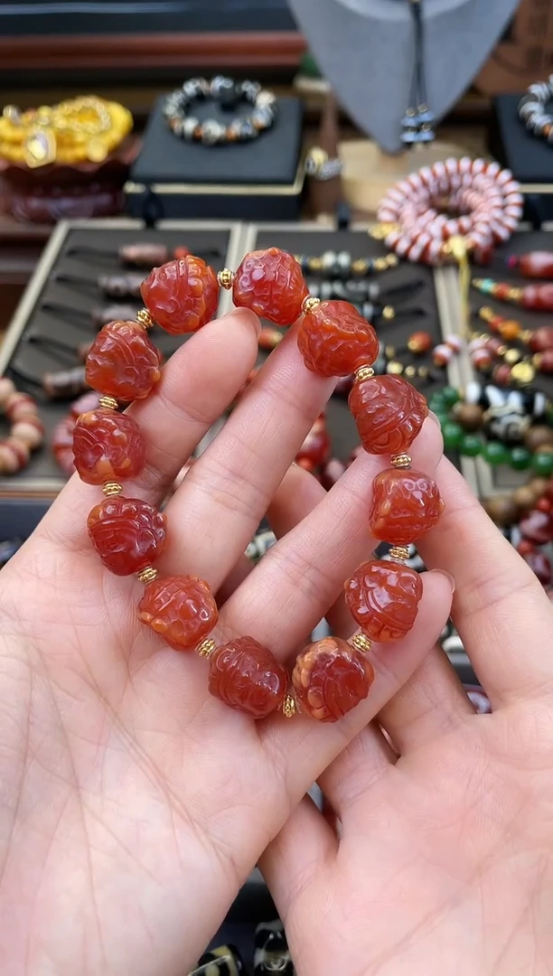 未镶嵌颈饰玛瑙/玉髓精品红肉黄CC玛瑙手链