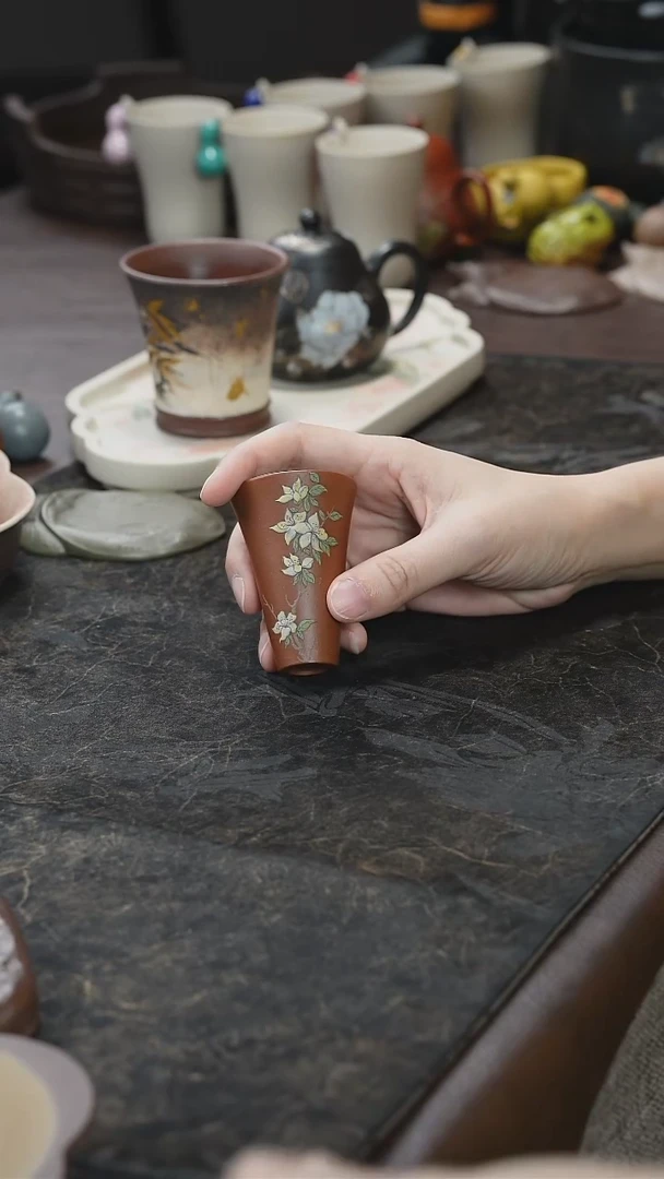 九隐茶器花绘高闻香杯