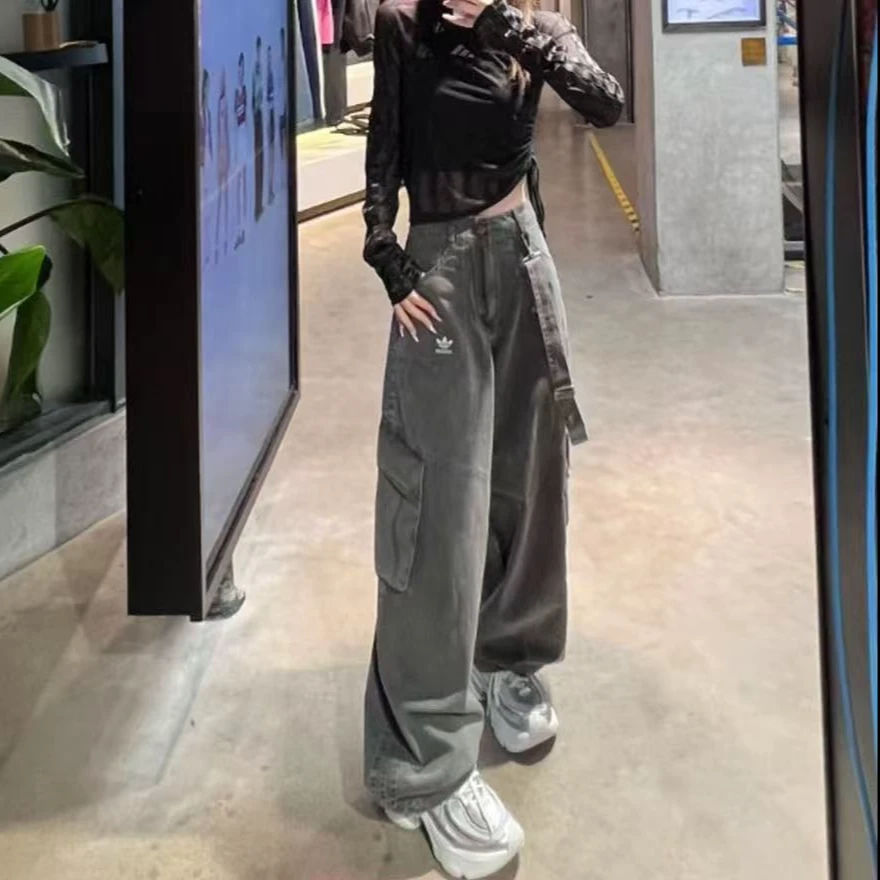 adidas/阿迪达斯CURVED TROUSERS 纯棉休闲梭织宽松运动裤-KH1180