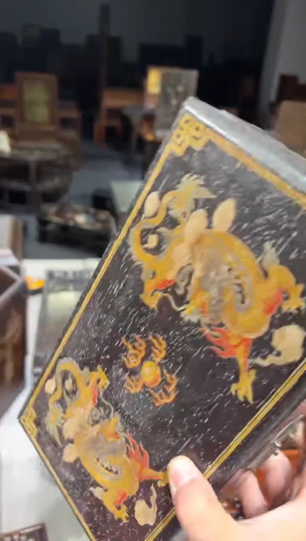 木紫檀填黄龙凤盒子