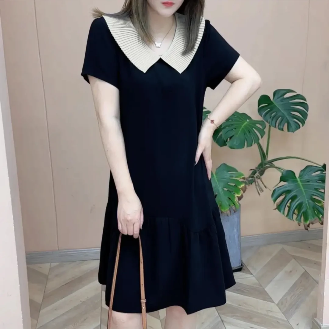 2025夏季新品时尚韩版纯色休闲减龄运动荷叶领连衣裙显瘦款裙5521