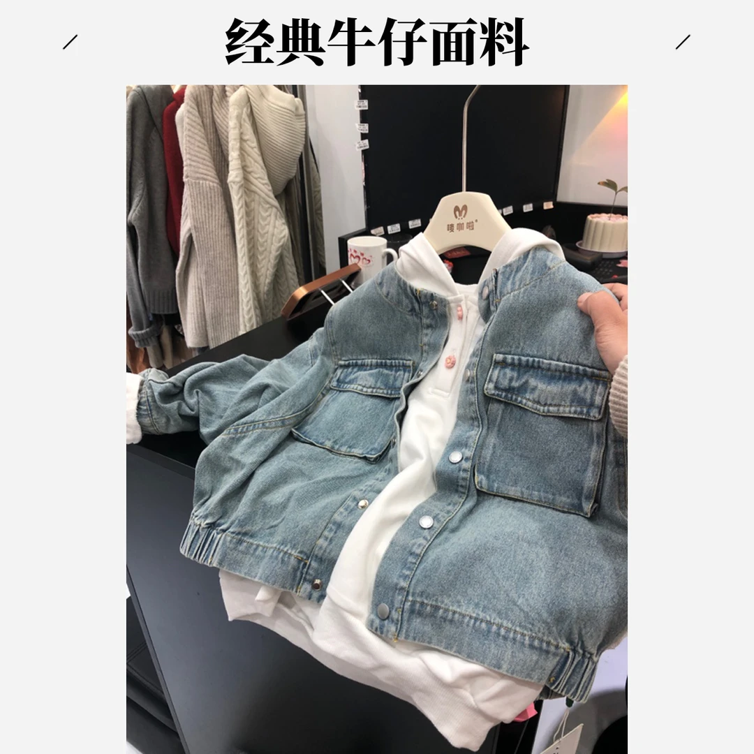 实体店高品质圆领复古风牛仔外套女童