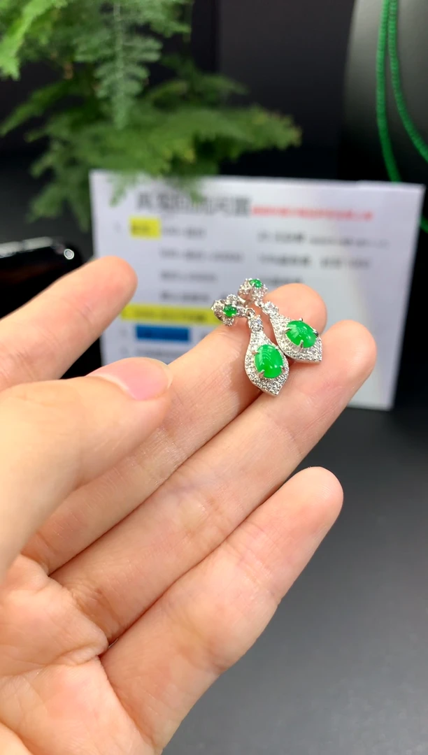 银S925镶嵌翡翠耳饰A6 翡翠