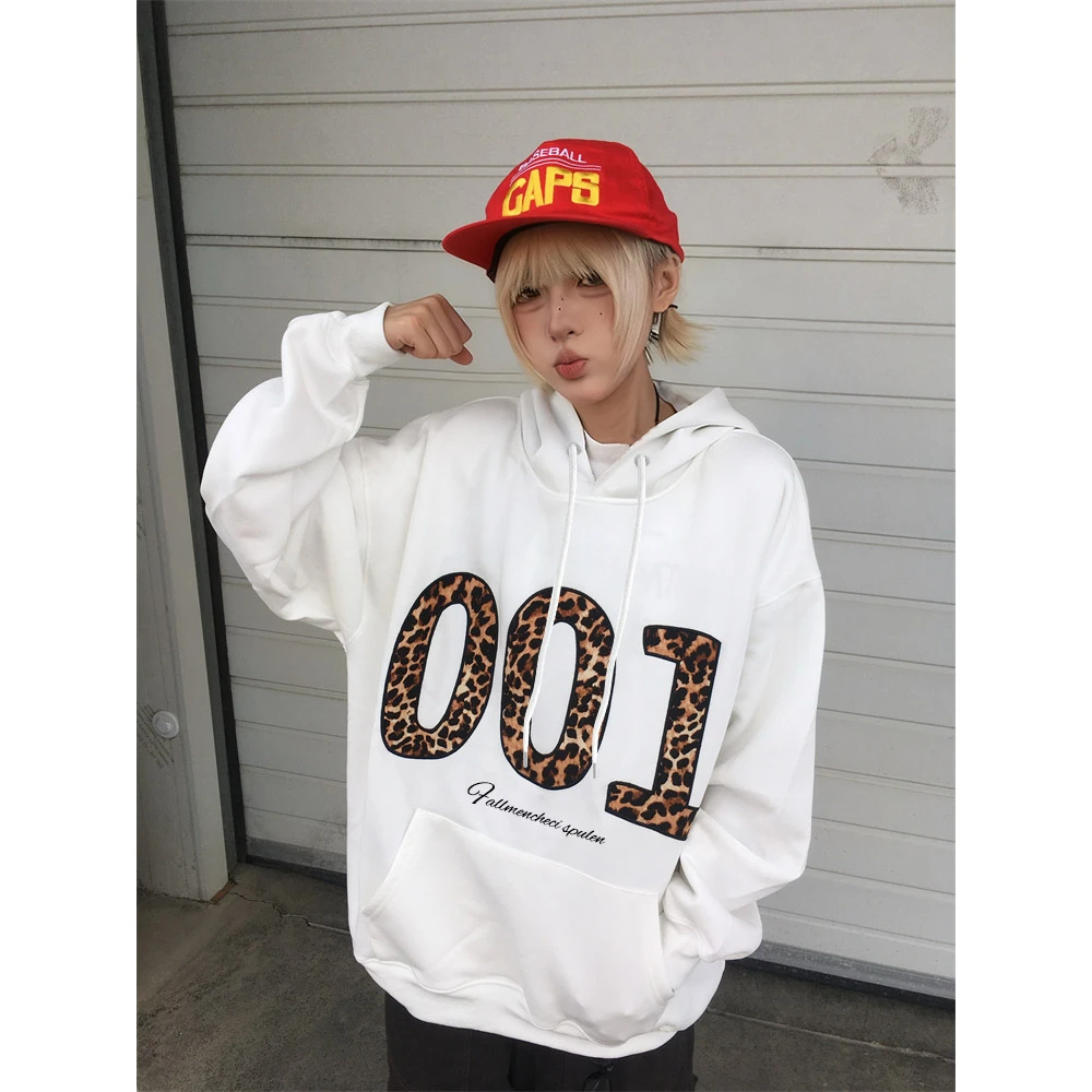 美式印花潮牌oversize连帽卫衣女百搭宽松显瘦新款秋季上衣