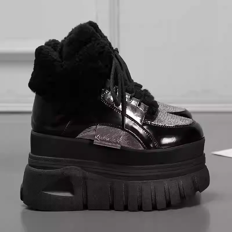 欧洲站雪地靴女2024年新款羊毛厚底增高11CM短靴保暖松糕棉鞋加绒