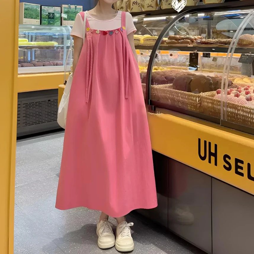 【6仲夏甜梦】微胖大码夏上新韩系宽松舒适短袖T恤减龄背带裙两件套